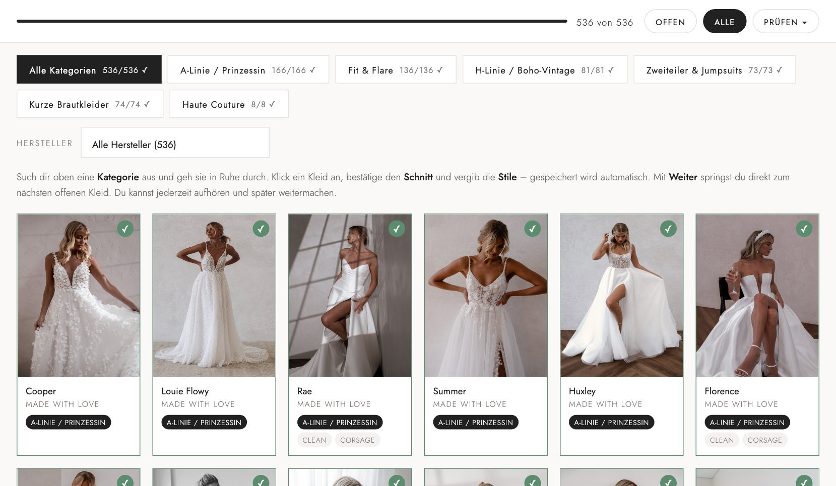 White Silhouette — internes Dashboard, Kleider-Tool